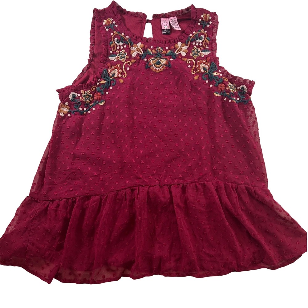 Love on a Hanger Burgundy Swiss Dot Embroidered Peplum Top Sleeveless Fairycore